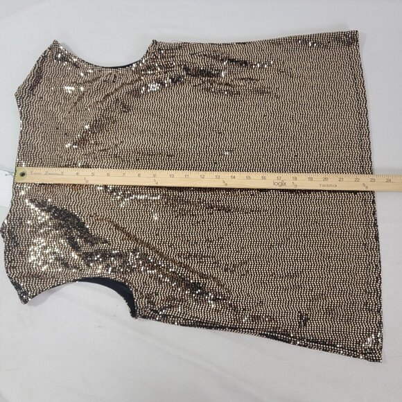 Kasper Women's Black Gold Shiny Sequin Sleeveless Shirt Top Shell Tank NEW Large - Picture 4 of 5